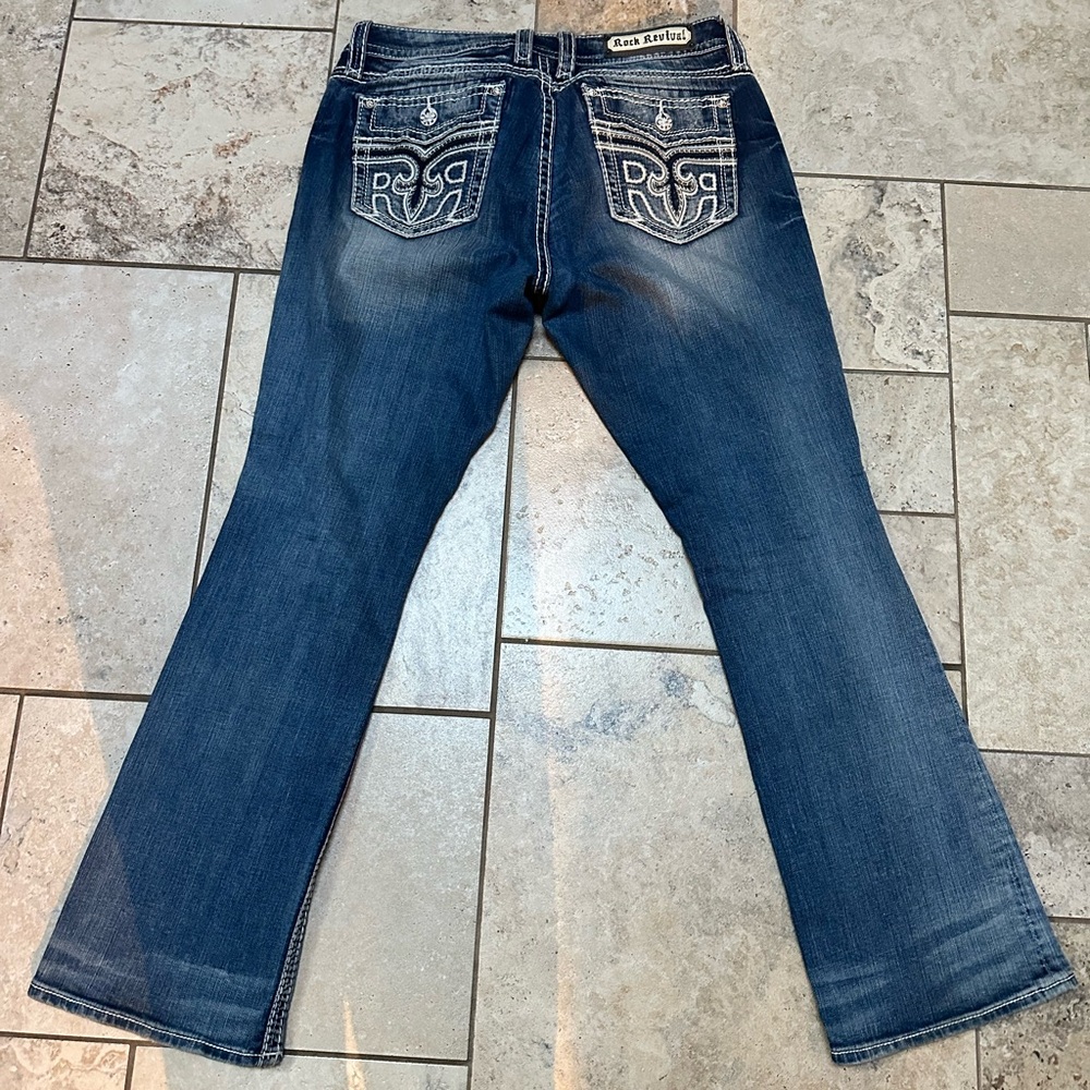 NWOT Rock Revival Boot Cut Low Rise Anzelie Embellished Denim Jeans size 31x31.
